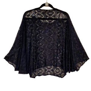 Boho Fishnet Tunic Top Batwing Oversized Top with Swark. Crystals on Strap.